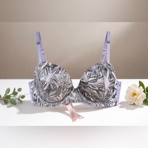 Victoria Secret Floral Lace Underwire Bra - Gray/Silver/Purple 36DD